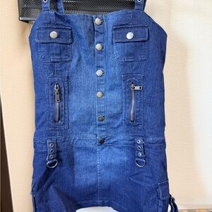 Denim Button-Up Dress with Pockets Dollz Kill size Medium